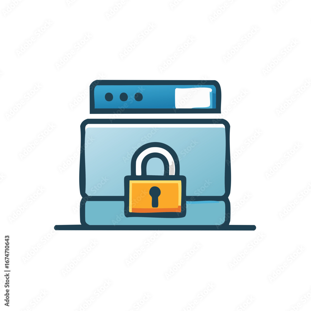 Poster secure data storage concept with a padlock protecting a server stack illustration