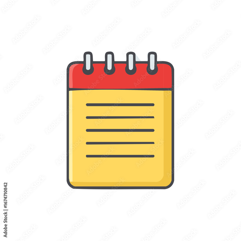 Poster bright yellow notepad with red binding and lined pages for notes
