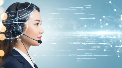 Person in Headset with Digital Network Graphic Overlay - Powered by Adobe