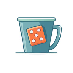 Dice illustration on the side of a mug
