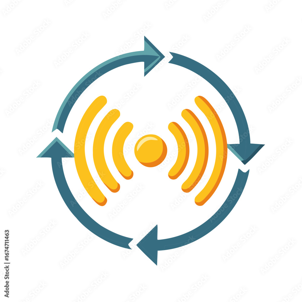 Poster Wireless signal refresh icon showing network connectivity and continuous data flow