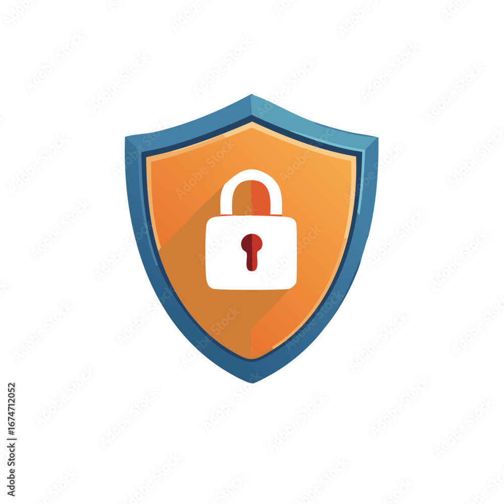 Poster security shield with padlock icon for cybersecurity and data protection concept