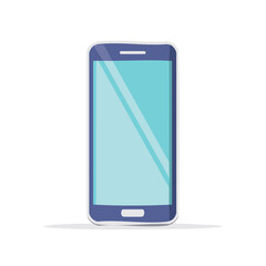 Modern mobile phone with bright blue screen and dark blue frame isolated on white