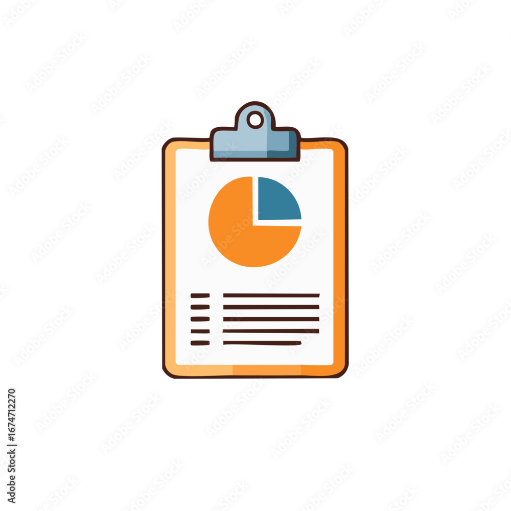Poster business report document on a clipboard with data pie chart statistical analysis illustration