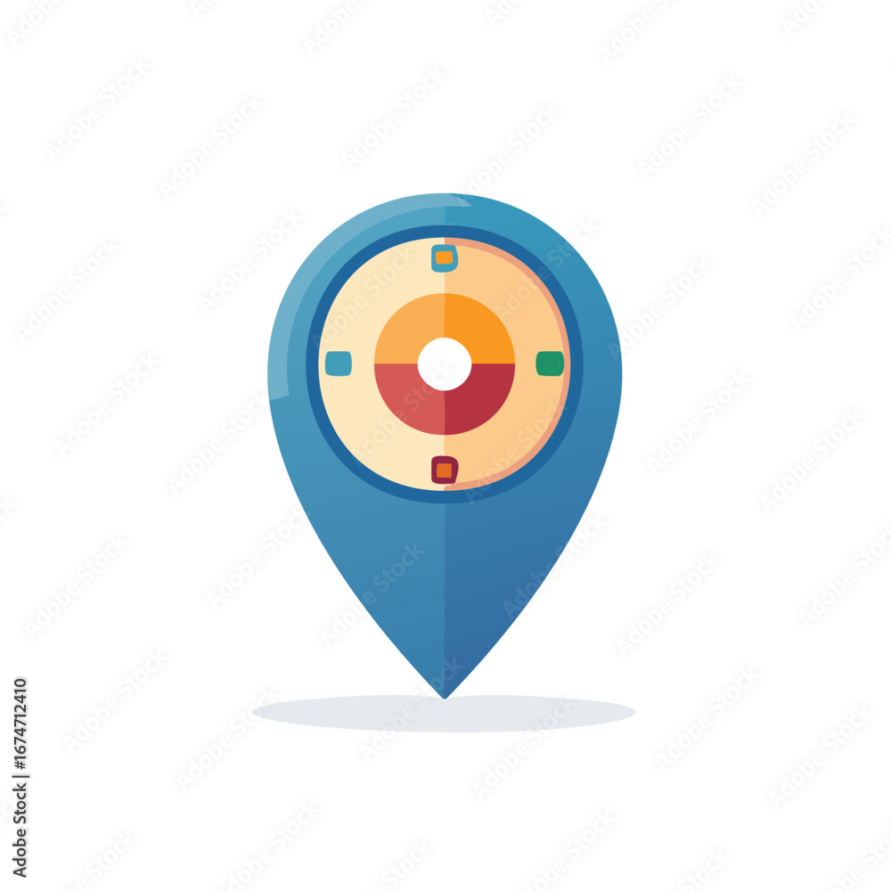 Poster map pointer with target icon for location targeting and navigation