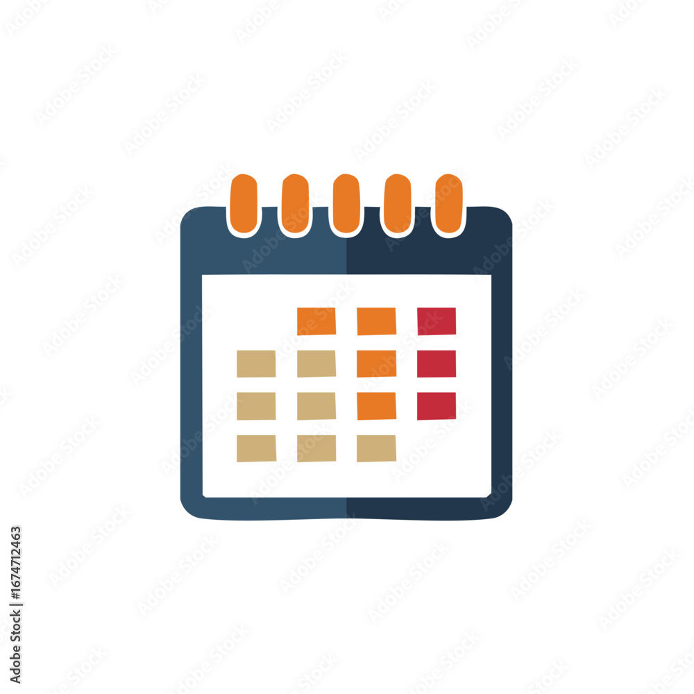 Poster modern calendar icon with colored date squares for appointments planning and event organization