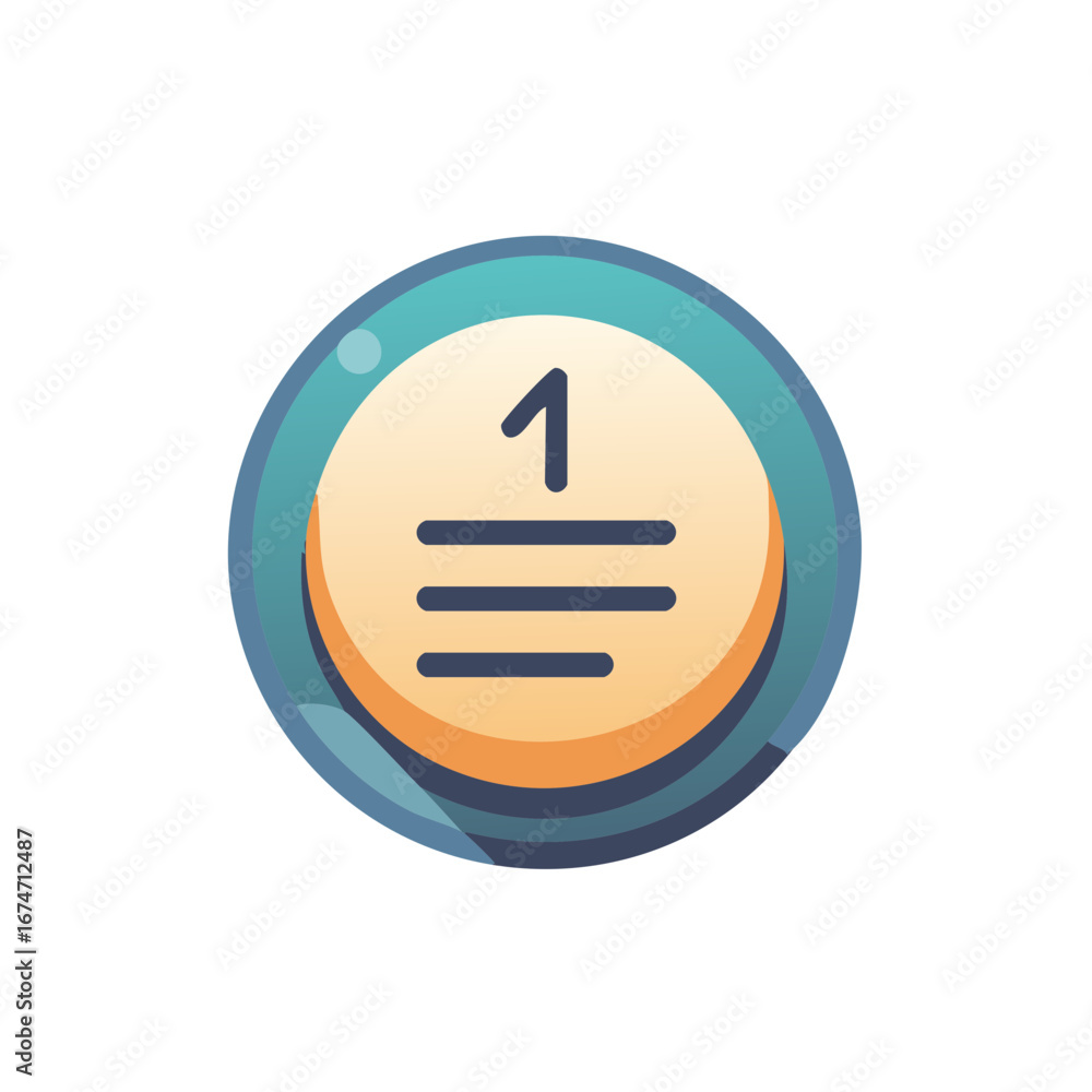 Poster illustration of a badge icon with number one and lines in a circle