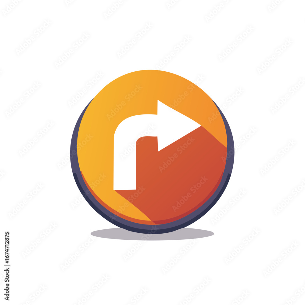 Poster directional right turn arrow icon in a colorful modern circular button with shadow effect