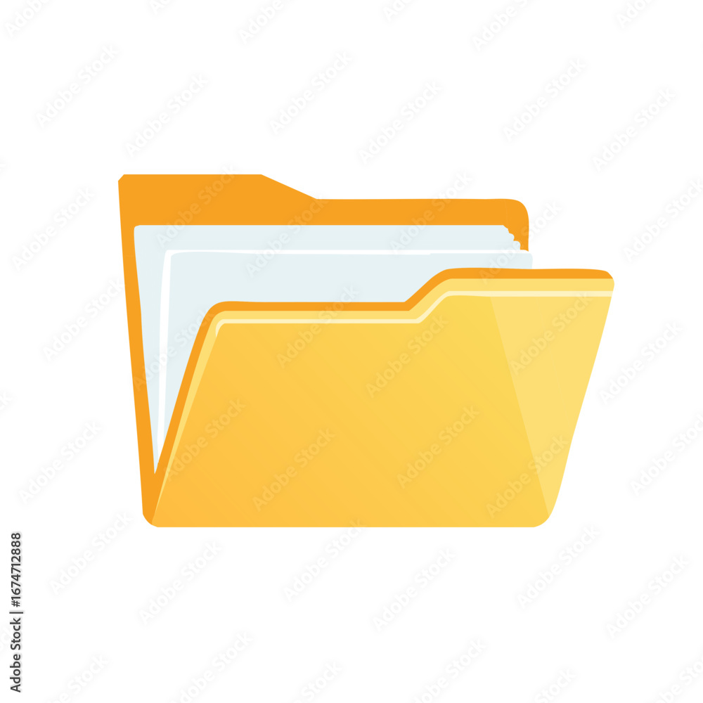 Poster Open yellow folder with documents inside concept of file management and organization