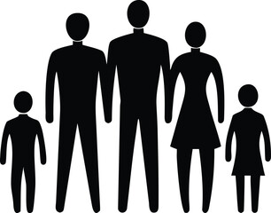 Realistic Male and Female Silhouettes – Diverse Group of People Standing Together, Unity and Diversity Black and White Human Figure Vector Illustration