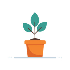 Illustration of a potted plant with three green leaves, in a minimalist style.