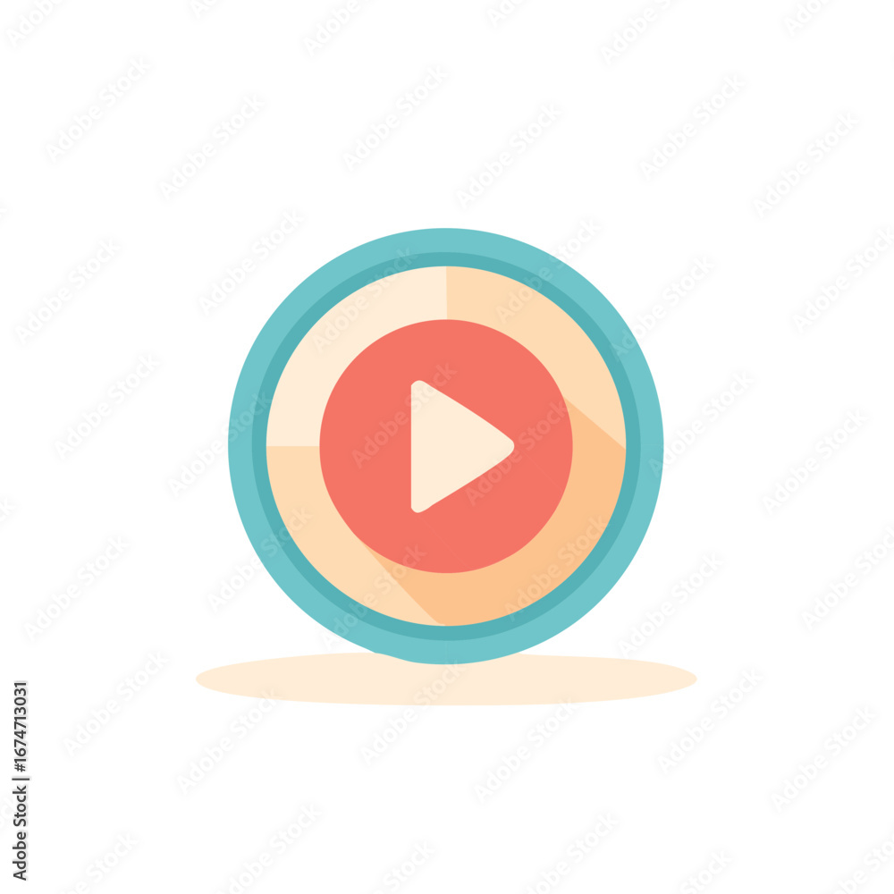 Poster play button illustration inside circle shapes with arrow pointer for multimedia interface