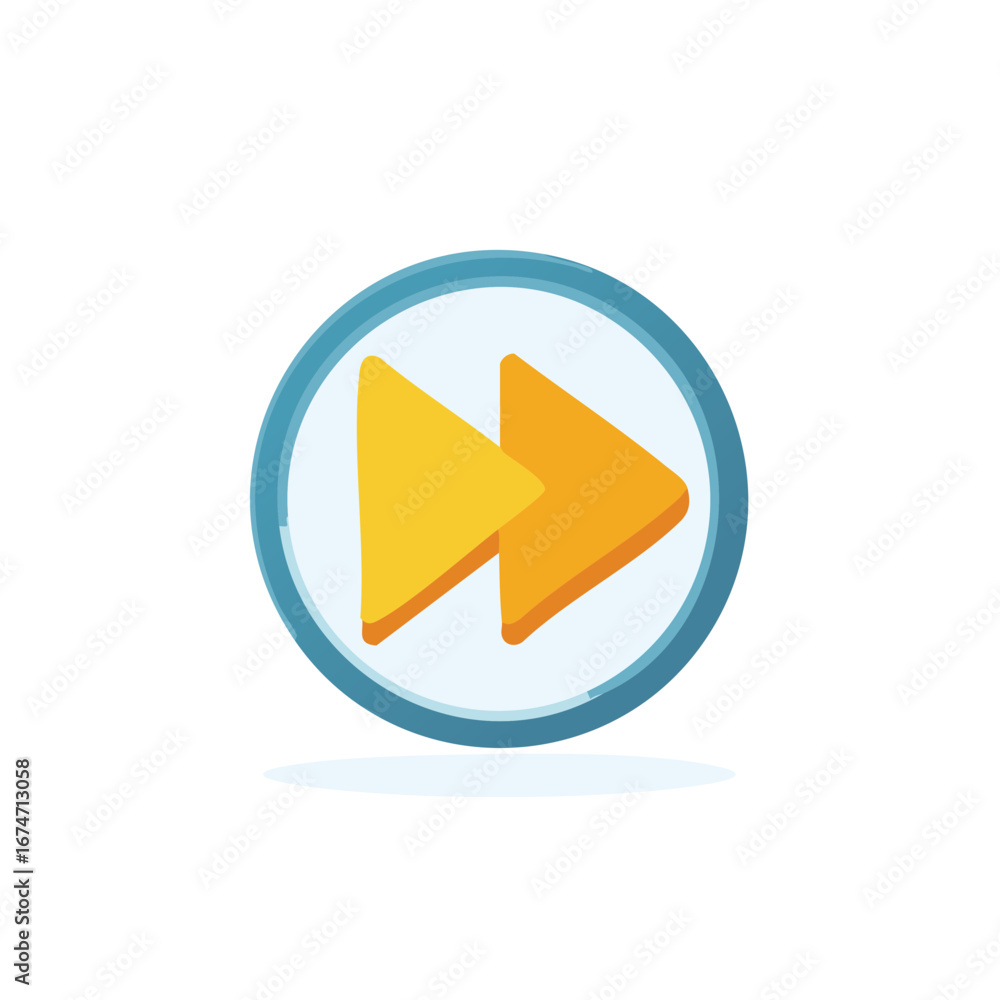 Aufkleber yellow and orange fast forward icon button with two arrows in a blue circle for media player control