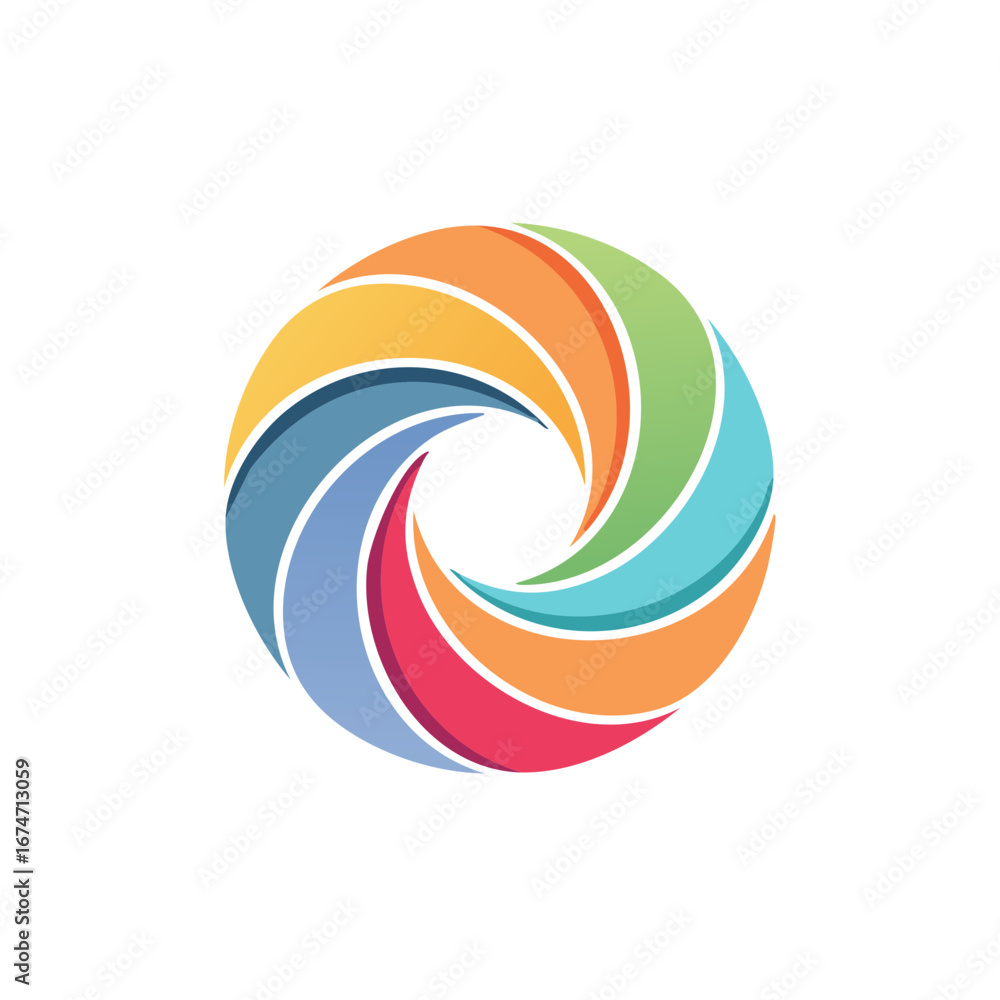 Poster colorful abstract swirling circle design with vibrant segmented aperture effect