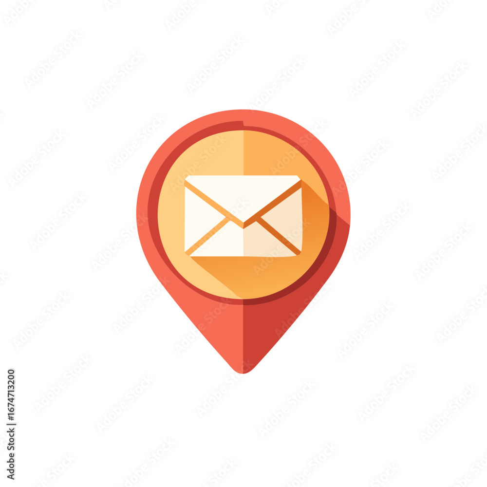 Poster flat style map pin icon featuring mail envelope for email location communication