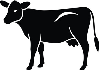 Realistic Cow Silhouette – Black and White High Contrast Minimalist Livestock Vector Illustration with Detailed Sharp Edges Digital Art