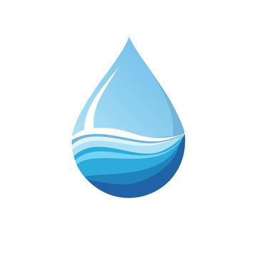 Clean fresh water drop with blue waves inside and reflecting light a clear symbol of purity and hydration