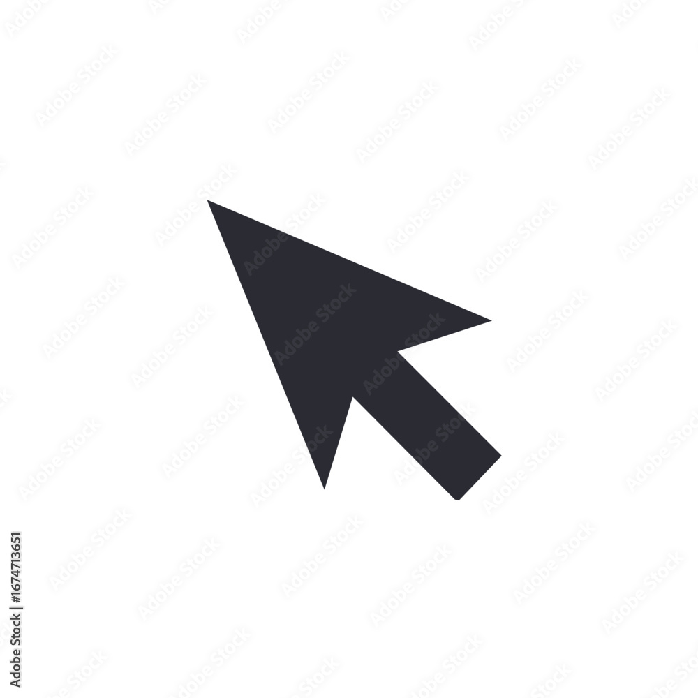 Poster black cursor arrow pointing diagonal, design element for website navigation or digital interface