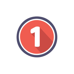 Numeral One in a Red Circle with Dark Shadow for Infographic or Icon Symbol Design