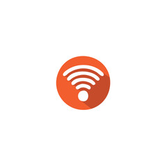 Wireless connection or wifi hotspot signal icon in an orange circle with rounded shapes and shadow flat style