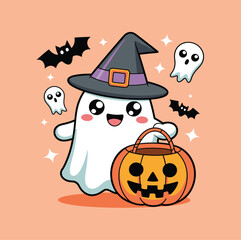 Festive Ghost Halloween Spooktacular Fun with Pumpkin and Spooky Elements Illustration