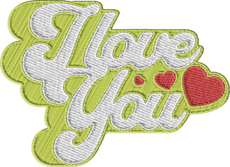 Colorful Embroidered Message I love You With Hearts