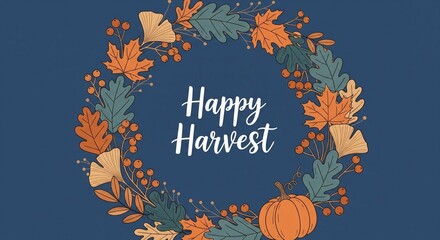 Delicate autumnal wreath illustration conveying joyous sentiment for bountiful season