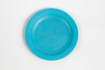 Simple Minimalist Solid Color Blue Plastic Plate Isolated on White