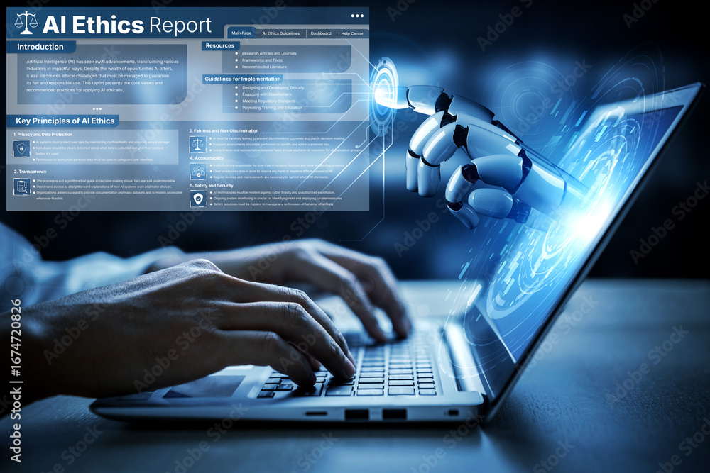 Poster ai ethics ensures fairness, transparency, and responsibility in intelligent systems, guiding safe an