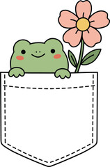 Cute Frog in Pocket with Flower