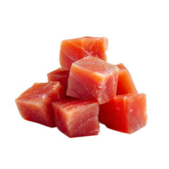 Fresh, vibrant cubes of raw tuna stacked together, showcasing their rich red color and smooth texture, perfect for sushi or sashimi