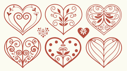 Elegant Ornate Heart Designs for Valentine's Day, Wedding Invitations, Romantic Greetings, Love-Themed Graphic Design, and Digital Marketing.
