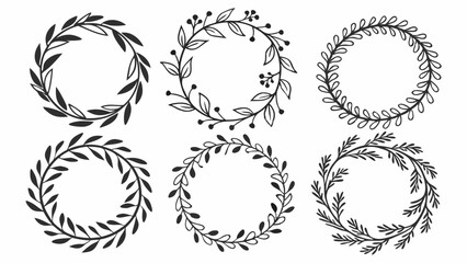 Hand Drawn Leaf Wreaths Set Botanical Frames Collection Simple Elegant Floral Design Elements for Wedding Invitations