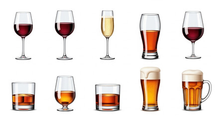 Assortment of alcoholic beverages in various glasses creates a festive mood perfect for celebrations and social gatherings.