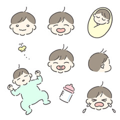 かわいい赤ちゃんのイラストセット