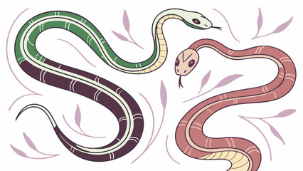 Obraz premium Three colorful snakes vector illustration Green purple and red reptiles with white stripes Nature wildlife