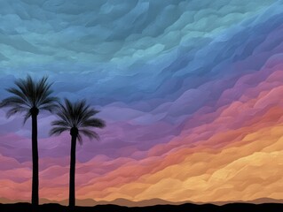 Palm tree silhouettes against a fiery sun-2 - pattern texture design seamless abstract