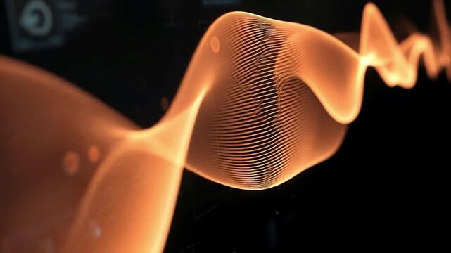 An orange wave pattern on a black backdrop appearing futuristic or technological