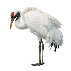 Png of whooping crane standing gracefully with its long neck and white plumage isolated on transparent background, a symbol of purity and freedom