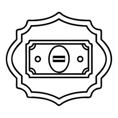 Simple line art icon of a banknote with an equals sign in the center, symbolizing financial equality or value
