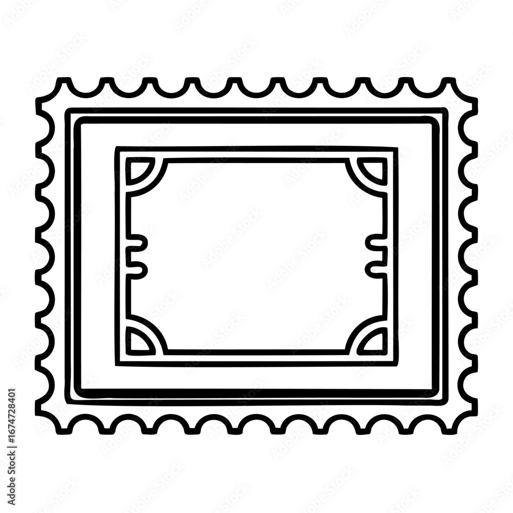Poster simple outline of a postage stamp with a blank rectangular space for customization, isolated