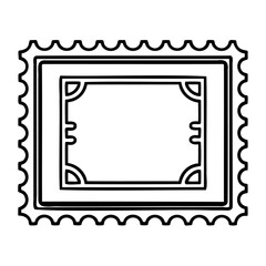 Simple outline of a postage stamp with a blank rectangular space for customization, isolated