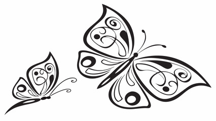 Black and white butterflies vector illustration. Elegant decorative flying insects. Nature beauty and freedom graphic design element.