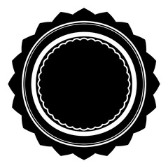 Black circular emblem with jagged outer edge and decorative inner rings, isolated