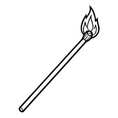 A simple black and white illustration of a lit match with a flame at the tip, isolated, symbolizing fire, ignition, and warmth
