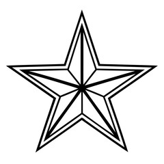 A stylized fivepointed star with bold black outlines and internal geometric divisions, isolated clean