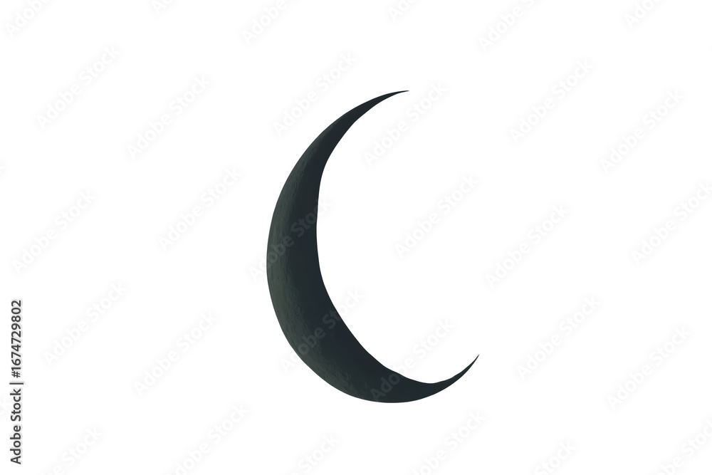 Poster a thin crescent moon shape with subtle shading isolated on a transparent background for celestial or