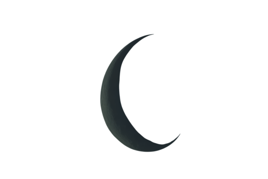 A thin crescent moon shape with subtle shading isolated on a transparent background for celestial or astronomical design elements isolated on transparent background