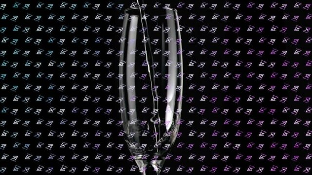 Droplet descending into flute initiating stream and bubble formation showing fill progression