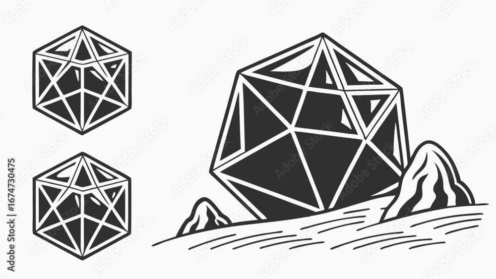 Poster abstract geometric shapes vector illustration. icosahedron polyhedrons for math science technology a